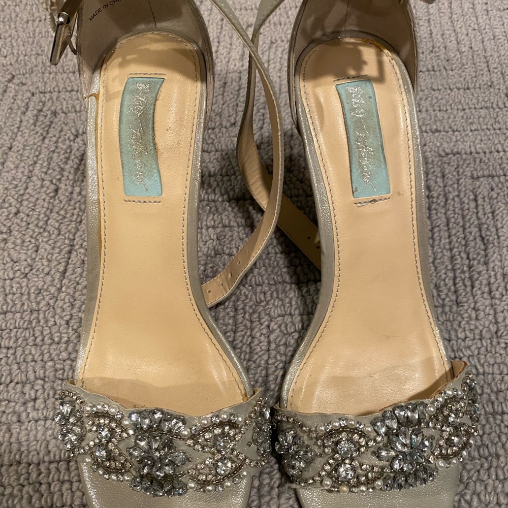 Blue by Betsey Johnson Silver Sparkle Slingback Heels